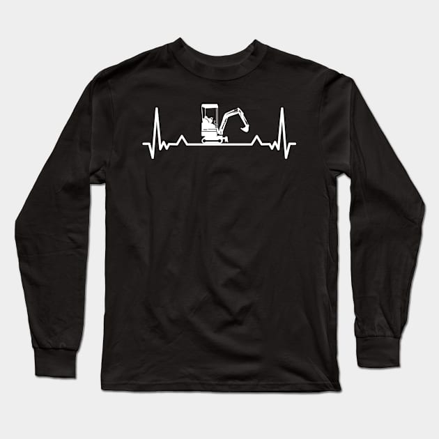 Digger Excavator Heartbeat Funny Gift Long Sleeve T-Shirt by qwertydesigns